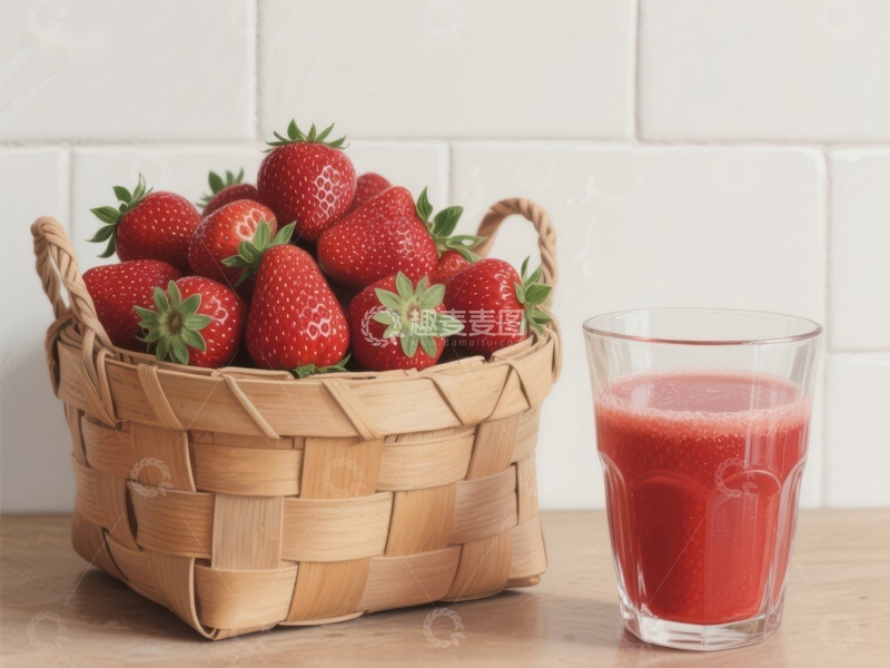 高清大图下载【趣麦麦图】新鲜草莓与草莓汁
