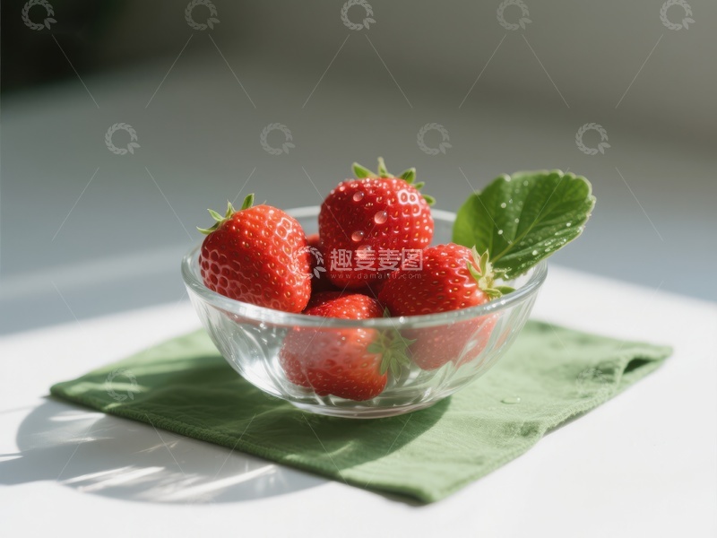 高清大图下载【趣麦麦图】玻璃碗中的新鲜草莓