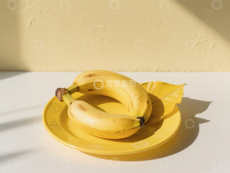 高清大图下载【趣麦麦图】黄色盘子上的香蕉
