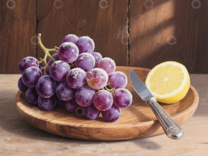 高清大图下载【趣麦麦图】葡萄与柠檬的静物组合