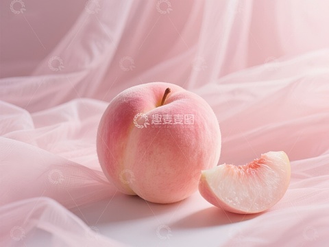 粉嫩桃子与轻纱背景