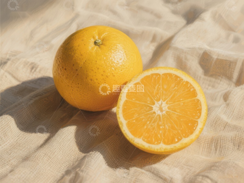 高清大图下载【趣麦麦图】新鲜橙子与切片，阳光下的自然美味