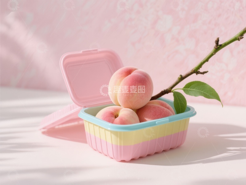 高清大图下载【趣麦麦图】桃子置于彩色容器中