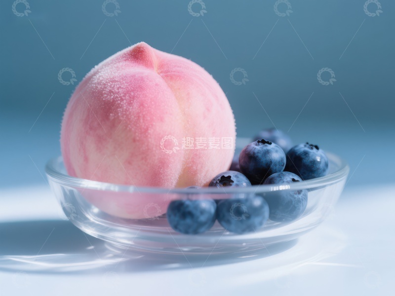 高清大图下载【趣麦麦图】桃子与蓝莓的清新组合