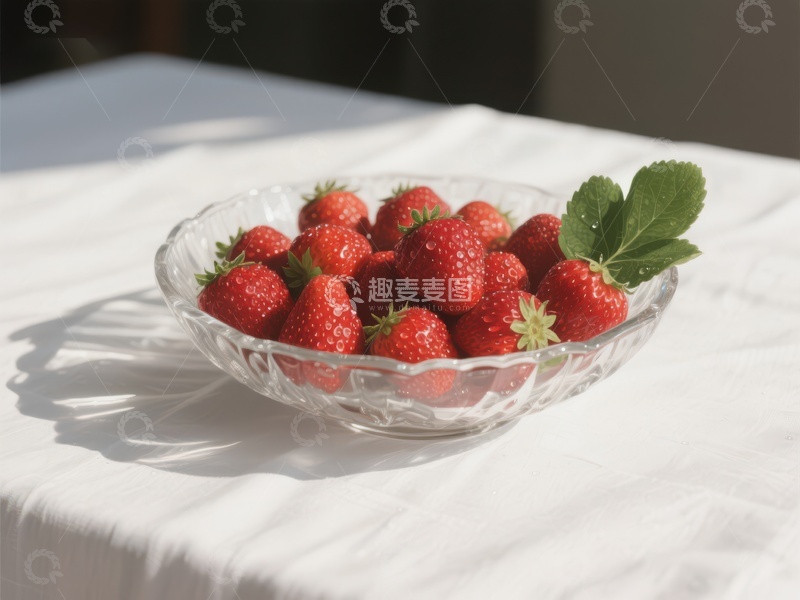 高清大图下载【趣麦麦图】玻璃碗中的新鲜草莓