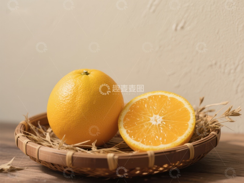 高清大图下载【趣麦麦图】新鲜橙子置于竹篮中
