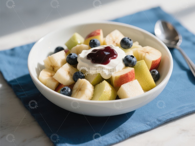 高清大图下载【趣麦麦图】新鲜水果沙拉配酸奶和果酱