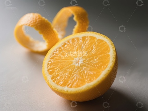新鲜橙子半切，果皮剥离