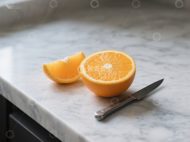 高清大图下载【趣麦麦图】切开的橙子与刀具