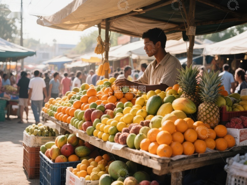市场摊位上的新鲜水果