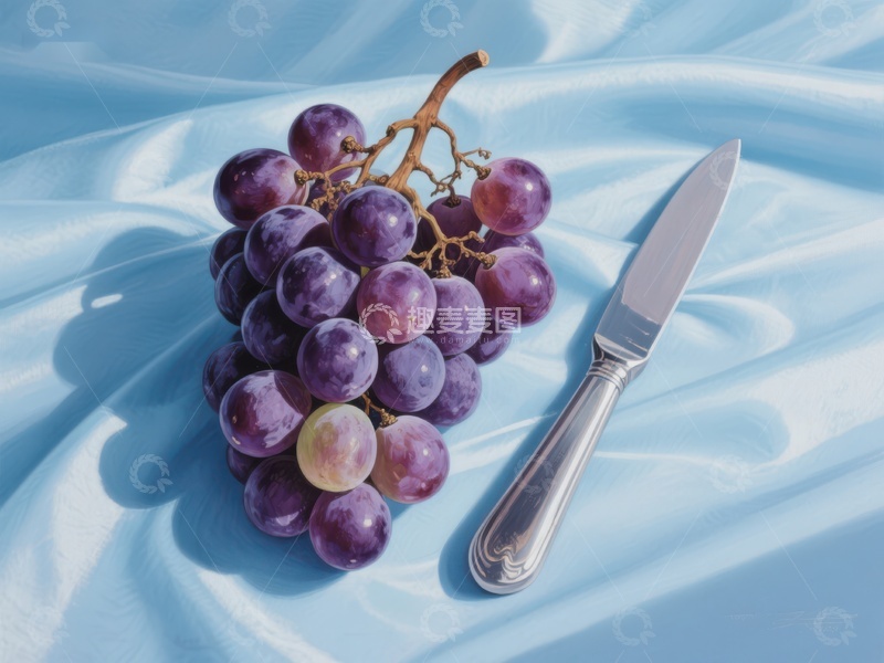 高清大图下载【趣麦麦图】葡萄与刀具的静物组合