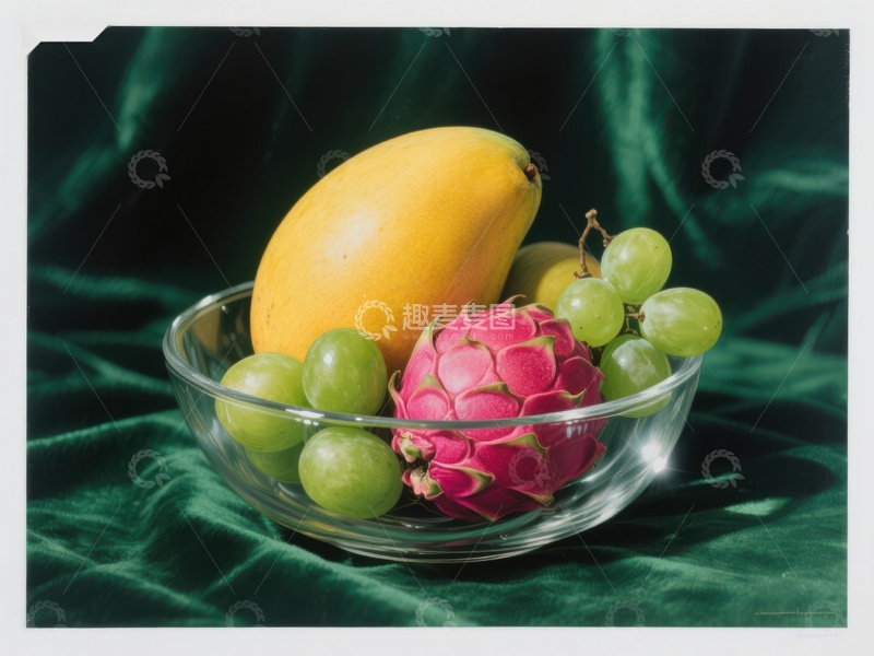 高清大图下载【趣麦麦图】水果静物：芒果、火龙果与葡萄