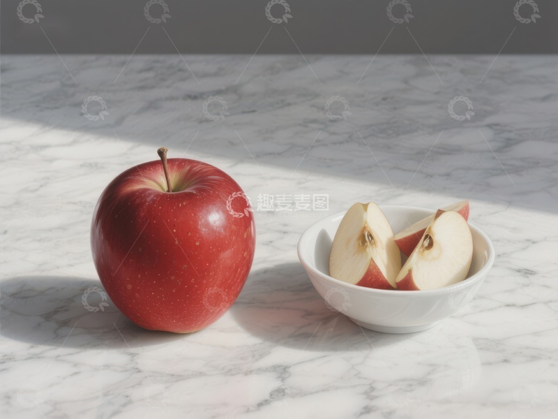 高清大图下载【趣麦麦图】-红苹果与切片苹果的静物组合