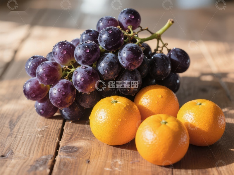 高清大图下载【趣麦麦图】新鲜葡萄与橙子静物图