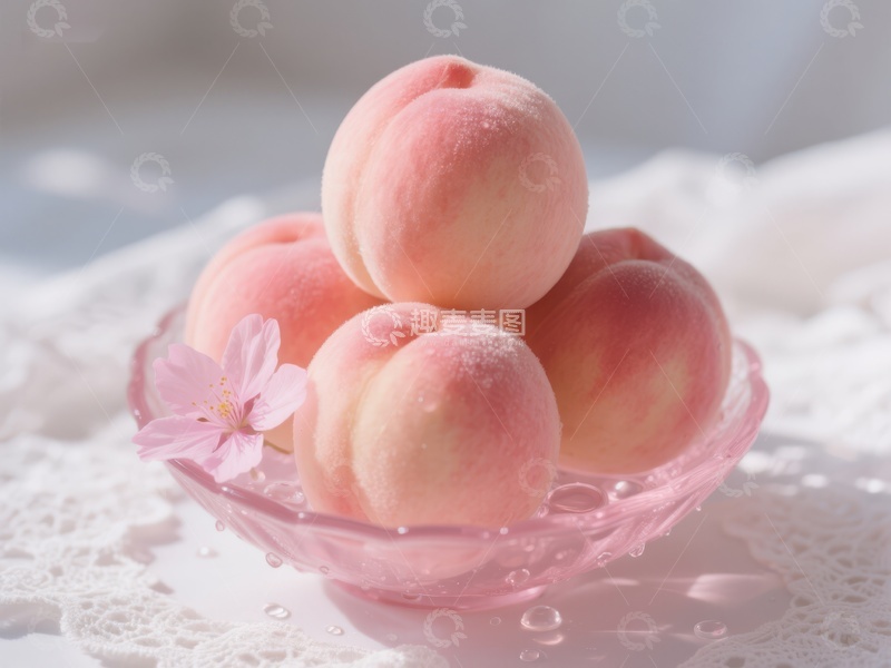 高清大图下载【趣麦麦图】粉嫩桃子盛于透明碗中