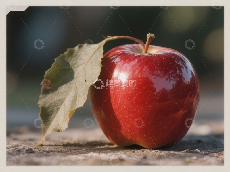 高清大图下载【趣麦麦图】鲜红苹果与绿叶的自然组合