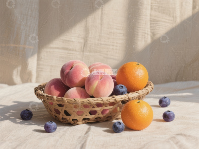 高清大图下载【趣麦麦图】篮子里的桃子和橙子