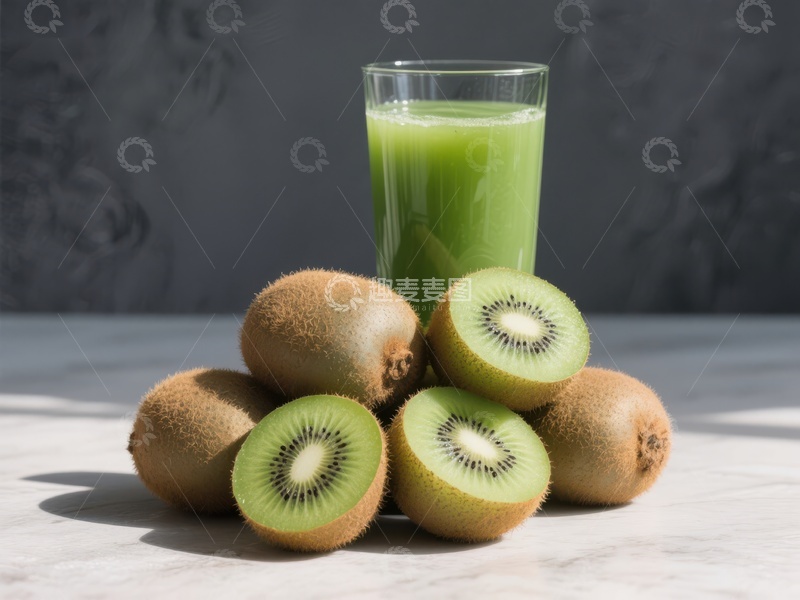 高清大图下载【趣麦麦图】新鲜猕猴桃与绿色果汁
