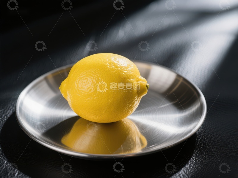 高清大图下载【趣麦麦图】柠檬置于金属盘中，光影交错