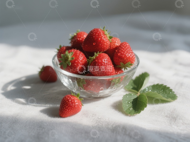 高清大图下载【趣麦麦图】玻璃碗中的新鲜草莓
