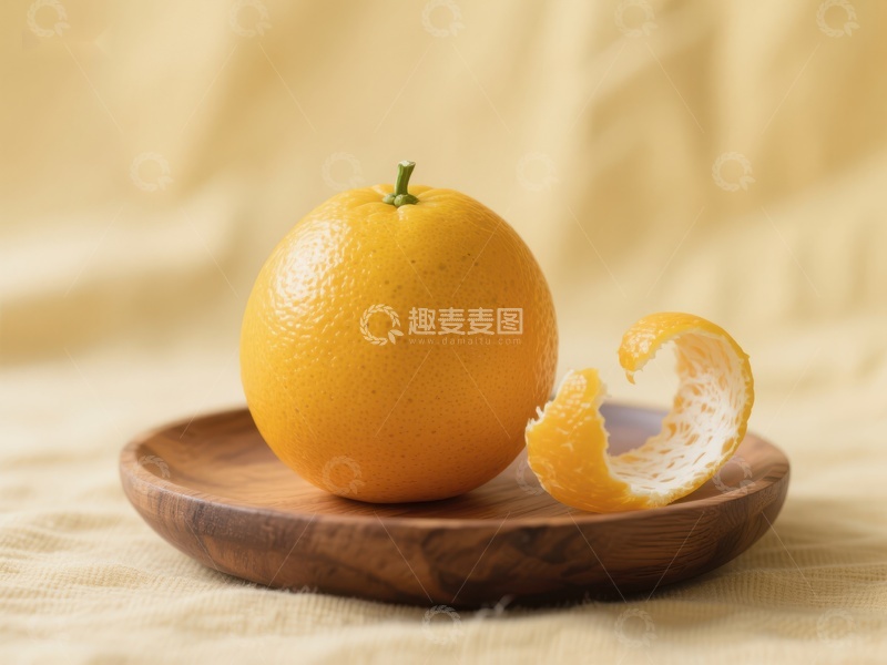 高清大图下载【趣麦麦图】新鲜橙子与果皮置于木质托盘
