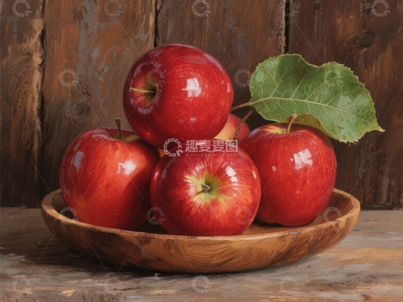 高清大图下载【趣麦麦图】木碗中的红苹果
