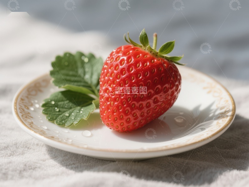高清大图下载【趣麦麦图】新鲜草莓置于白色盘中
