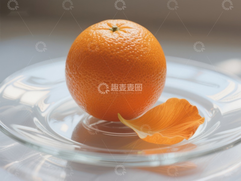 高清大图下载【趣麦麦图】橙子与花瓣置于透明盘中