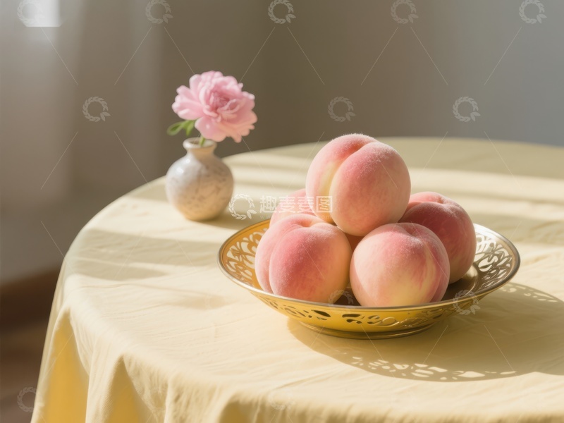 高清大图下载【趣麦麦图】桃子与玫瑰花的静谧摆设