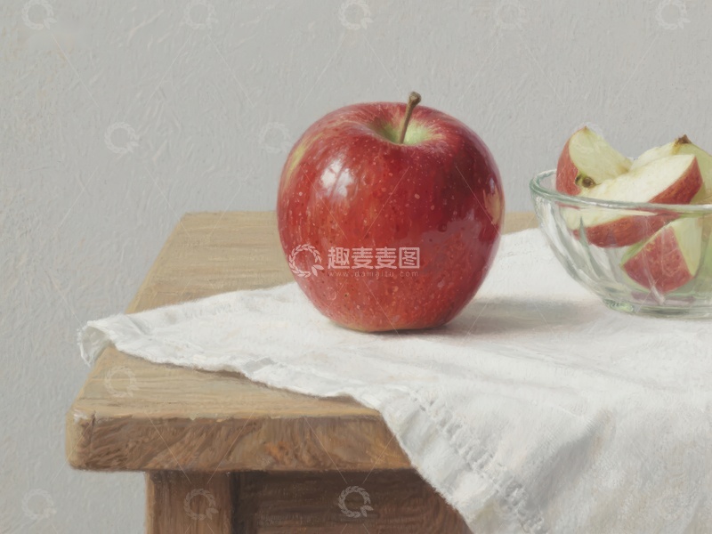 高清大图下载【趣麦麦图】红苹果与切片置于木桌