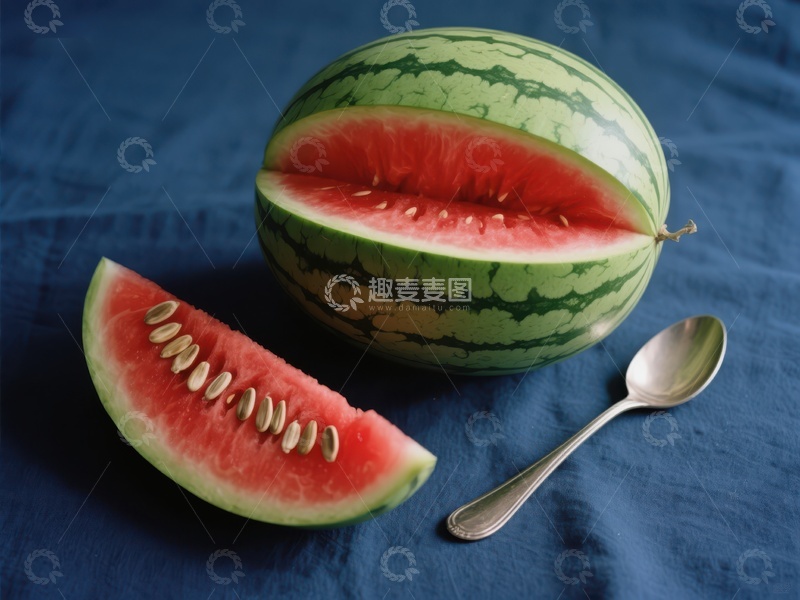 高清大图下载【趣麦麦图】切开的西瓜与银勺