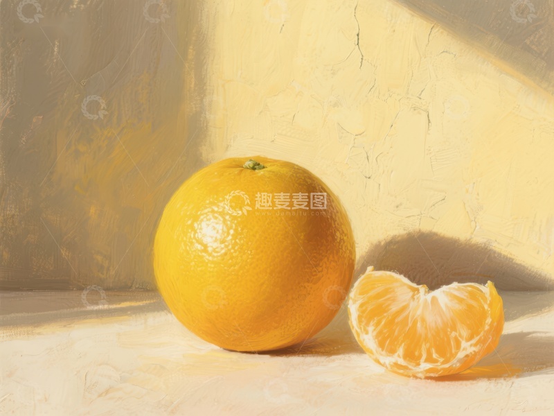 高清大图下载【趣麦麦图】橙子与切片的静物画