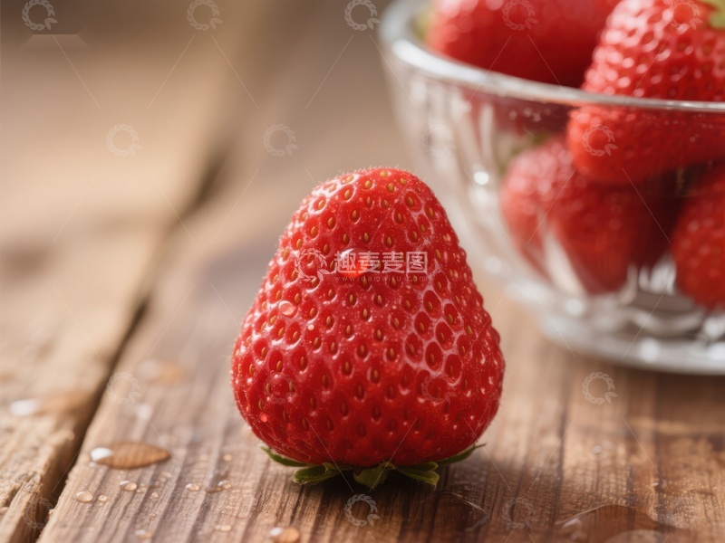 高清大图下载【趣麦麦图】新鲜草莓静置木桌之上