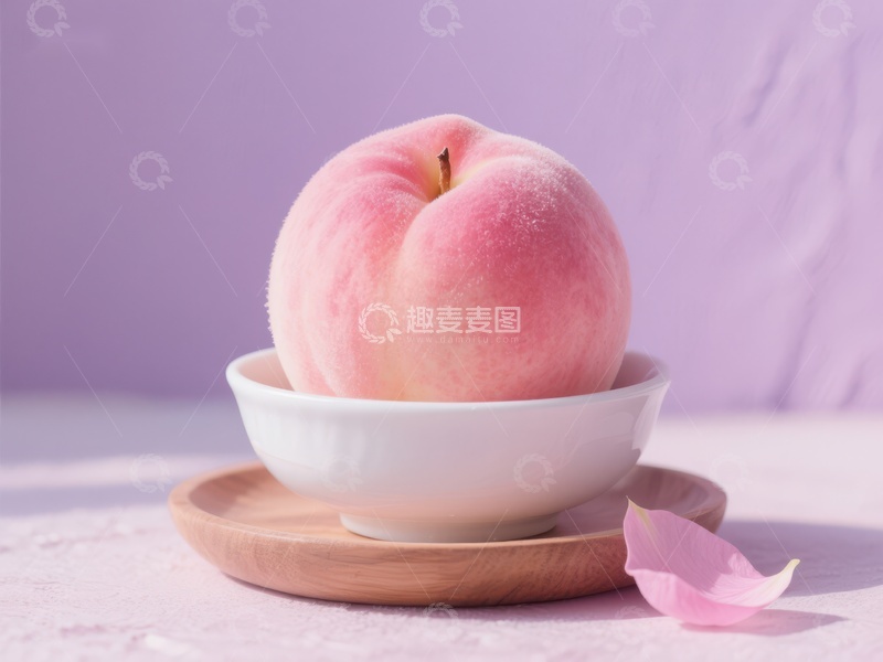 高清大图下载【趣麦麦图】碗中新鲜桃子，紫色背景