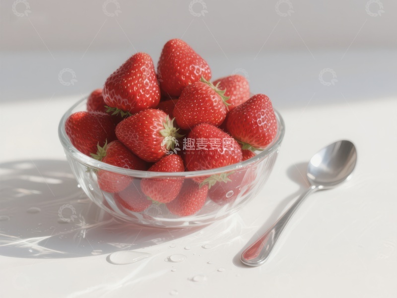 高清大图下载【趣麦麦图】新鲜草莓盛于玻璃碗中