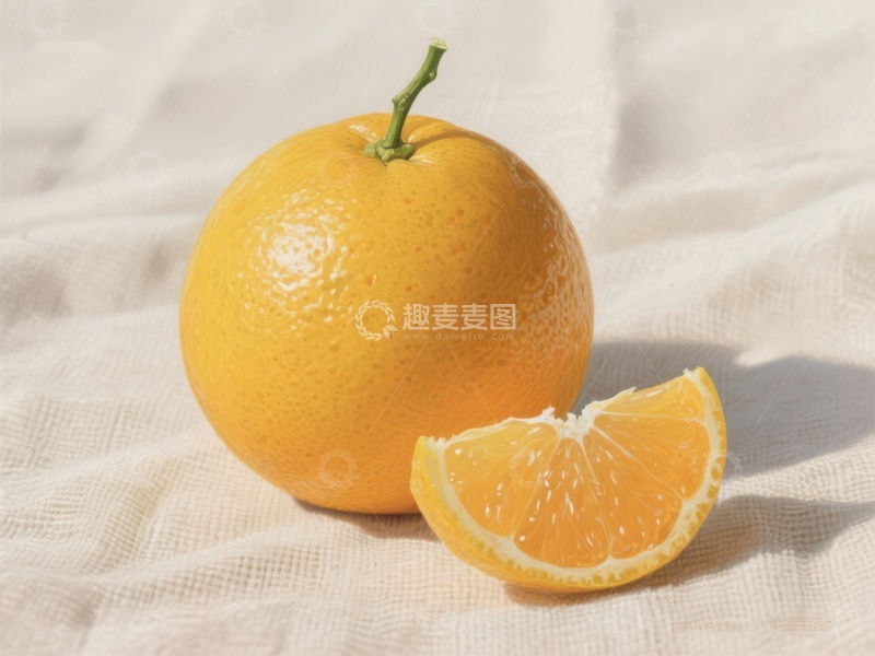 高清大图下载【趣麦麦图】新鲜橙子与切片，阳光下展示