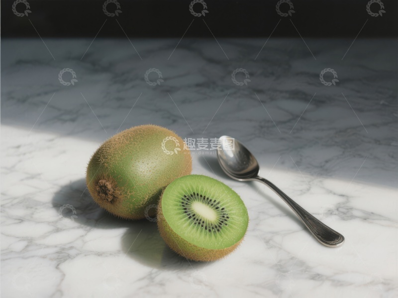 猕猴桃与勺子静物图