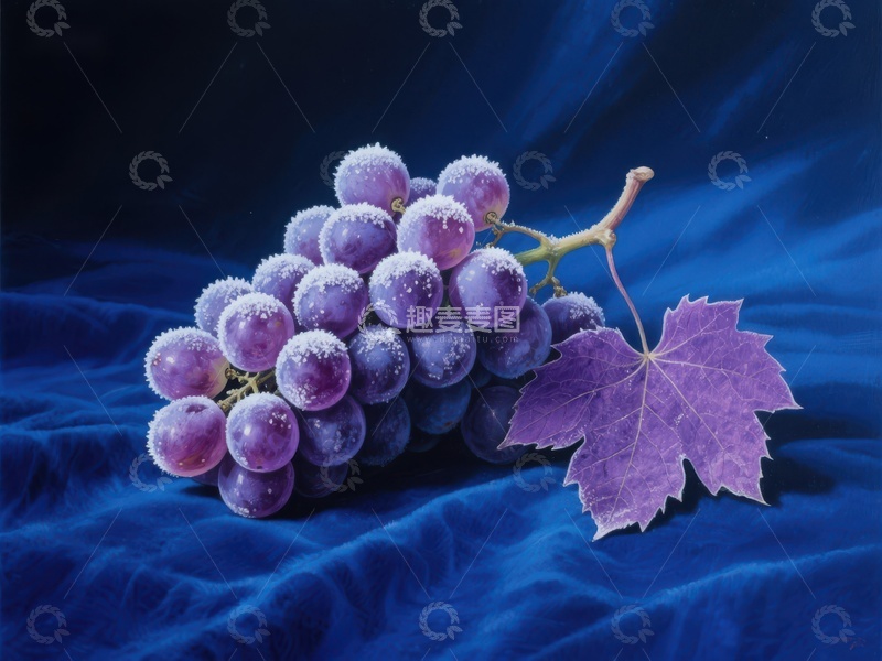 高清大图下载【趣麦麦图】紫葡萄与叶片的静物画