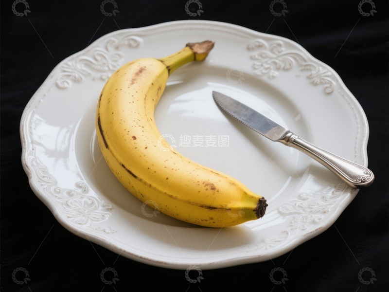 高清大图下载【趣麦麦图】盘中香蕉与刀具