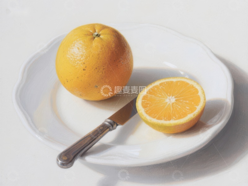 高清大图下载【趣麦麦图】橙子与刀具的静物组合