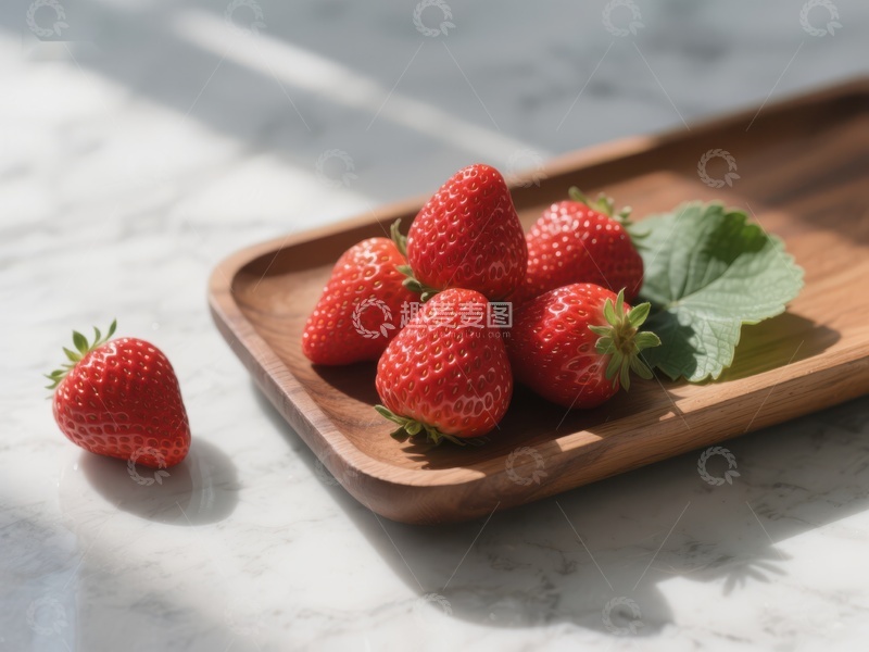 高清大图下载【趣麦麦图】新鲜草莓置于木质托盘上