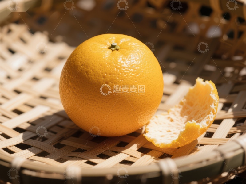 高清大图下载【趣麦麦图】新鲜橙子置于竹编篮中