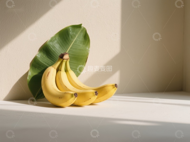 高清大图下载【趣麦麦图】阳光下的香蕉与绿叶