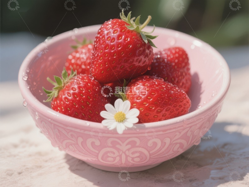 高清大图下载【趣麦麦图】粉碗中的新鲜草莓