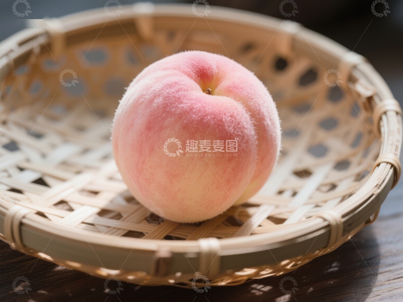 高清大图下载【趣麦麦图】竹篮中的新鲜桃子