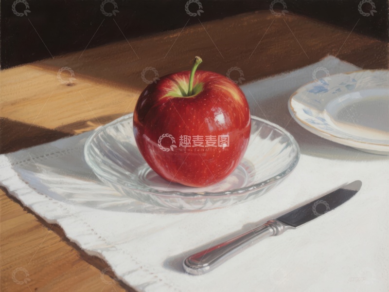 高清大图下载【趣麦麦图】红苹果置于玻璃碟上