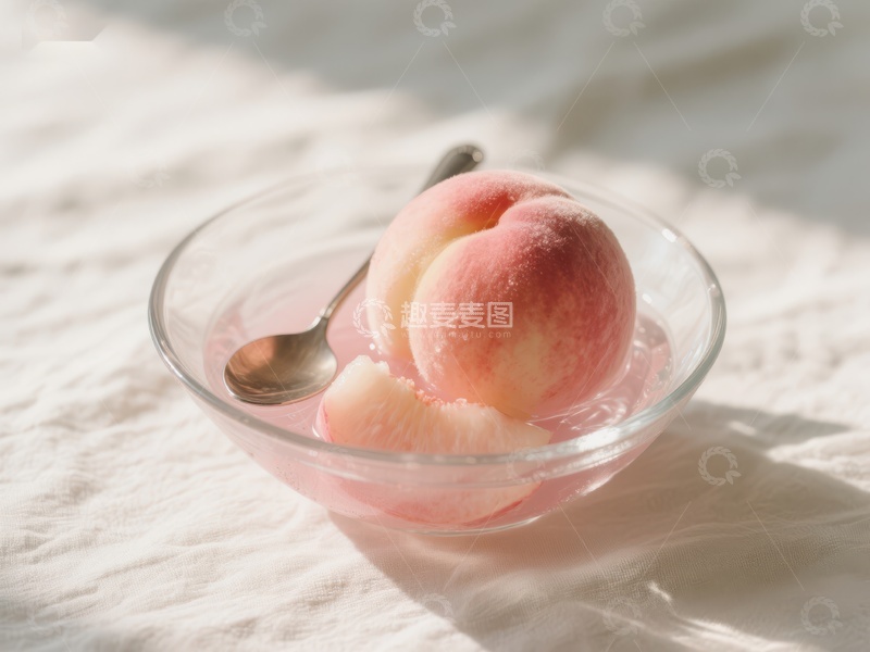 高清大图下载【趣麦麦图】清甜桃子浸于透明碗中