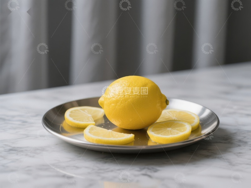 高清大图下载【趣麦麦图】柠檬切片与整果置于银盘