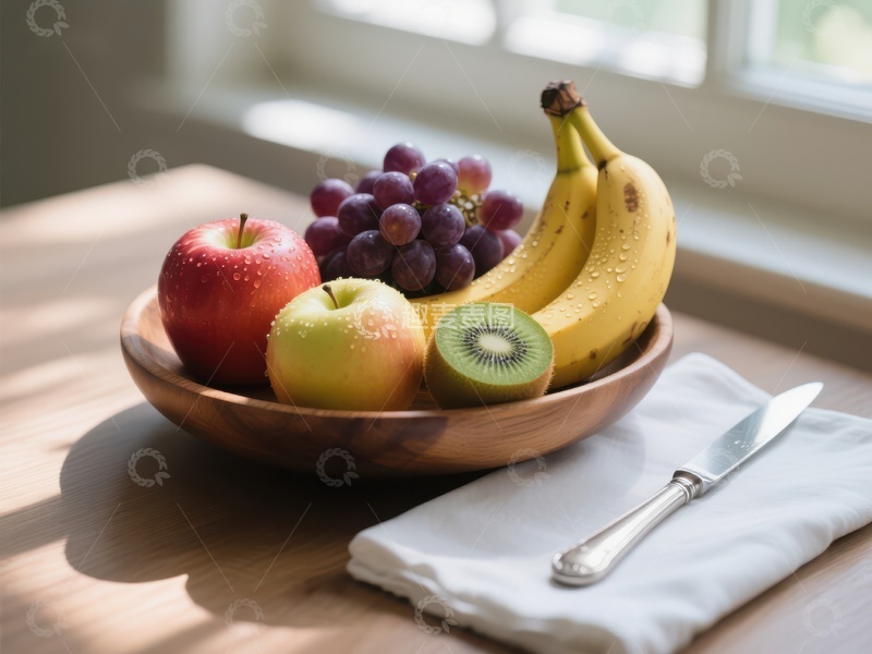 高清大图下载【趣麦麦图】木碗中的新鲜水果组合