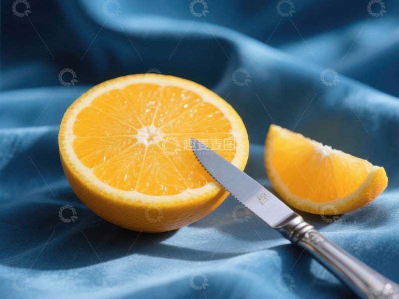 高清大图下载【趣麦麦图】切开的橙子与刀具